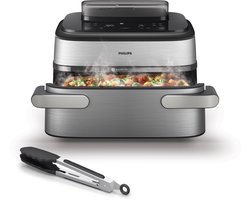 Philips Airfryer 5000-serie Megabasket Met Stoomfunctie – NA565/02 – Enkele mand óf Dubbele Mand - SteamClean – 9,5L – Tot 8 Personen – Inclusief Tang