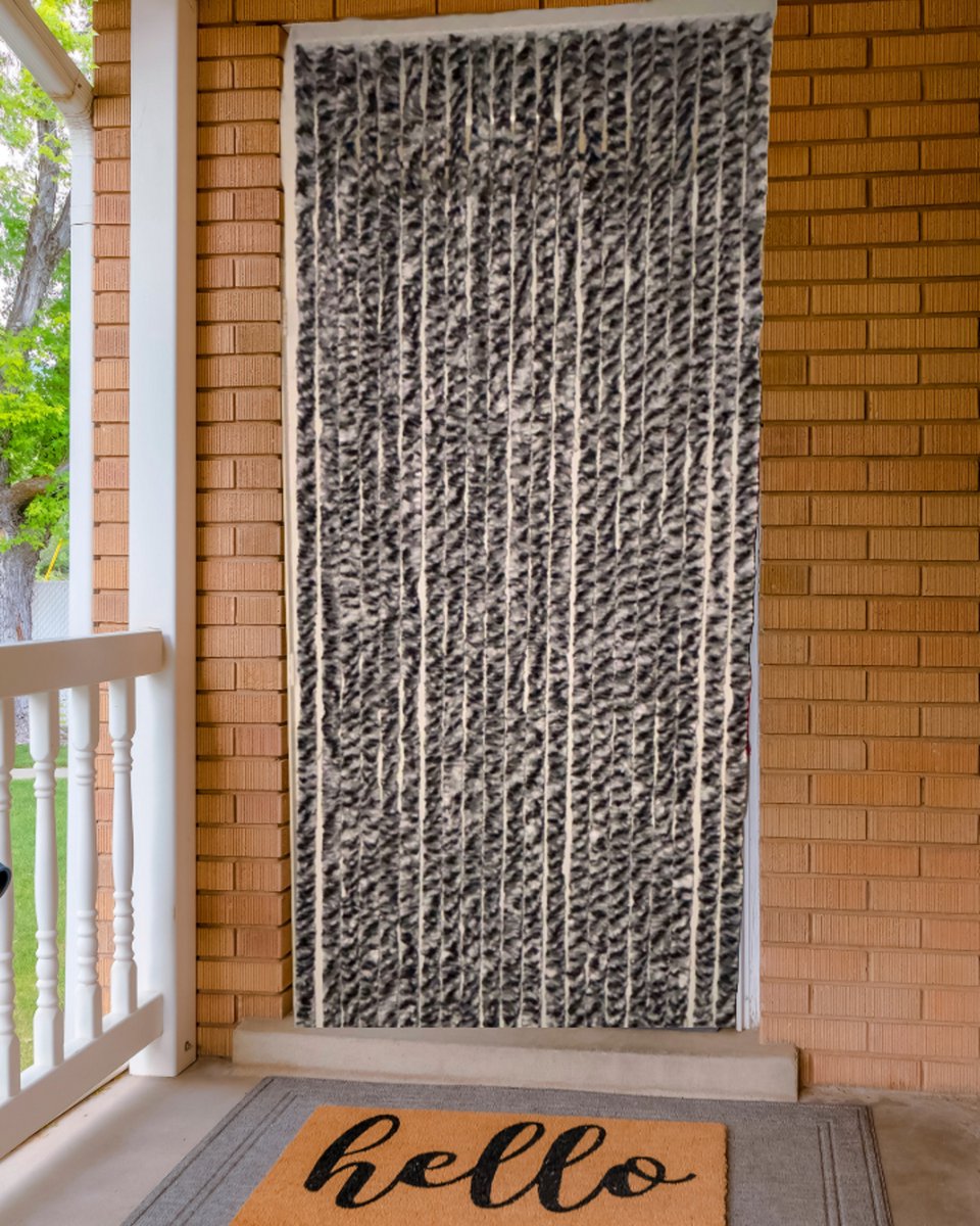 Vliegengordijnenexpert - Kattenstaart - 90x220 cm - Zwart-Wit Gevlamd