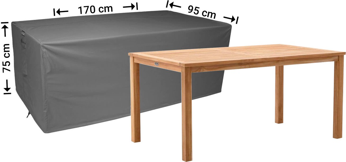 Raffles Covers Beschermhoes tuintafel - 170 x 95 H: 75 cm - D-RT170 - Waterdicht - Ademend - UV-bestendig - Elastisch rijgkoord - Beschermhoes tuinmeubelen Antraciet