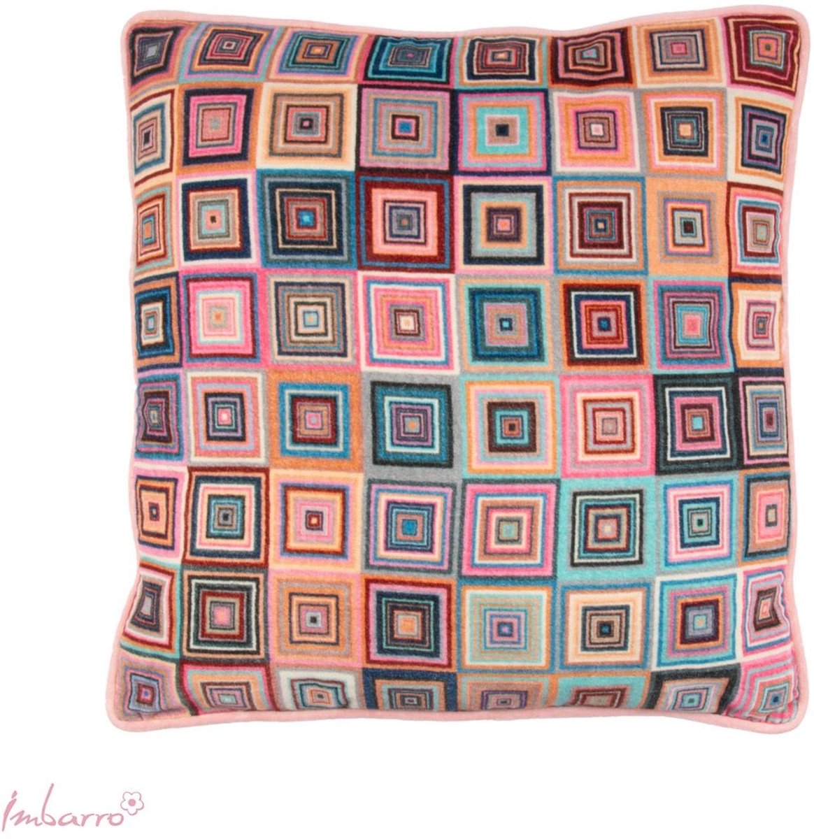 Imbarro Home & Fashion Imbarro - Sierkussen - Kussen - Colour Blocks - Velvet Katoen - 50x50 cm - Multicolor Blokjes Roze
