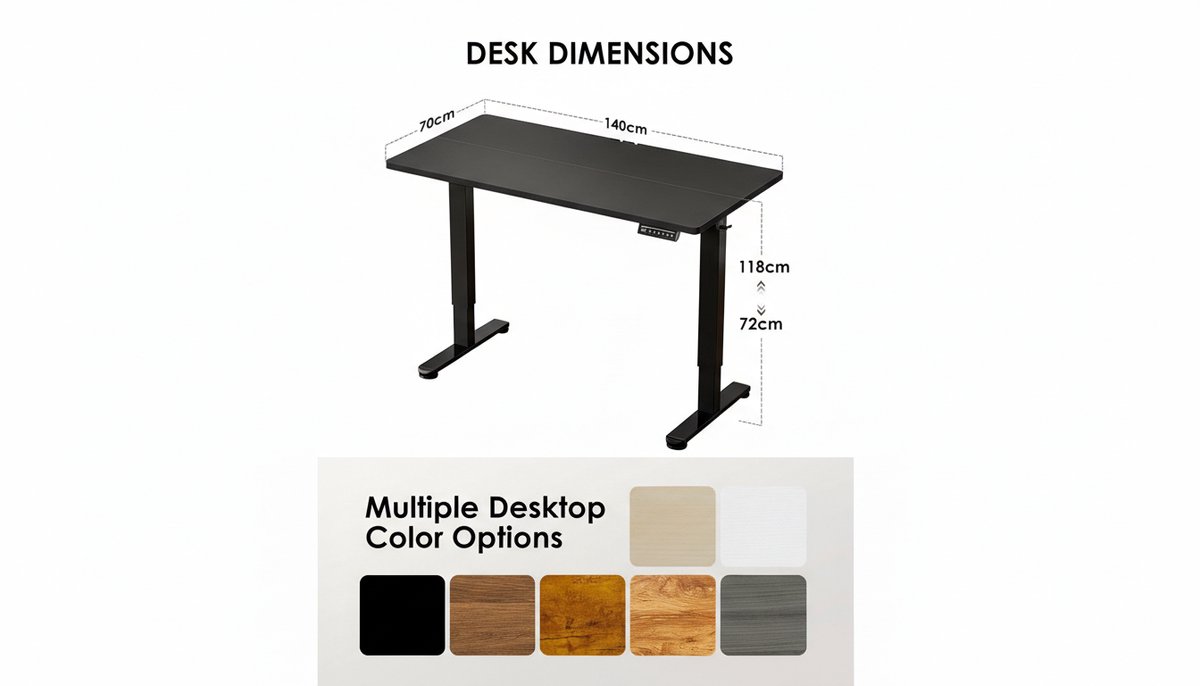 Elektrisch Zit-Sta Bureau Casa Velluto Elevare Pro 140x70 cm – Hoogte Verstelbaar 72-118 cm – 4 Geheugenstanden – Ergonomisch Bureau Zwart – Stil Motor Systeem – 80kg Draagvermogen