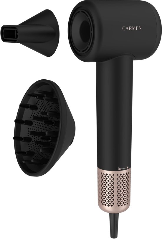 Carmen CHD1630B - Föhn met Diffuser voor Krullen - Haardroger - 3 Warmtestanden - Warm/Koud - Zwart