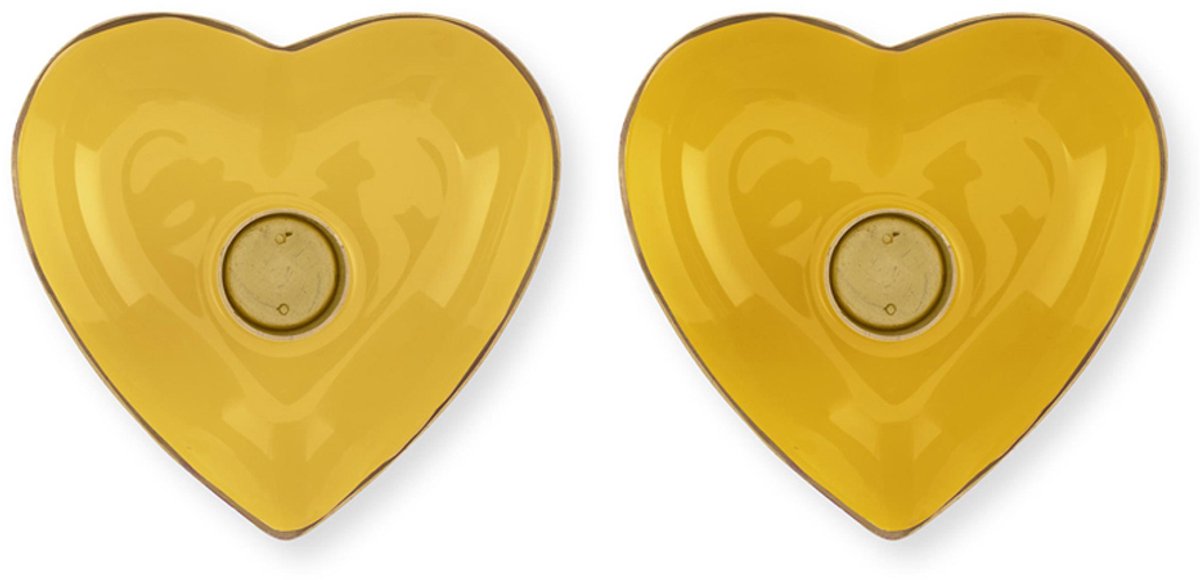 Pip Studio Set of 2 Candle Holders Metal Heart Geel