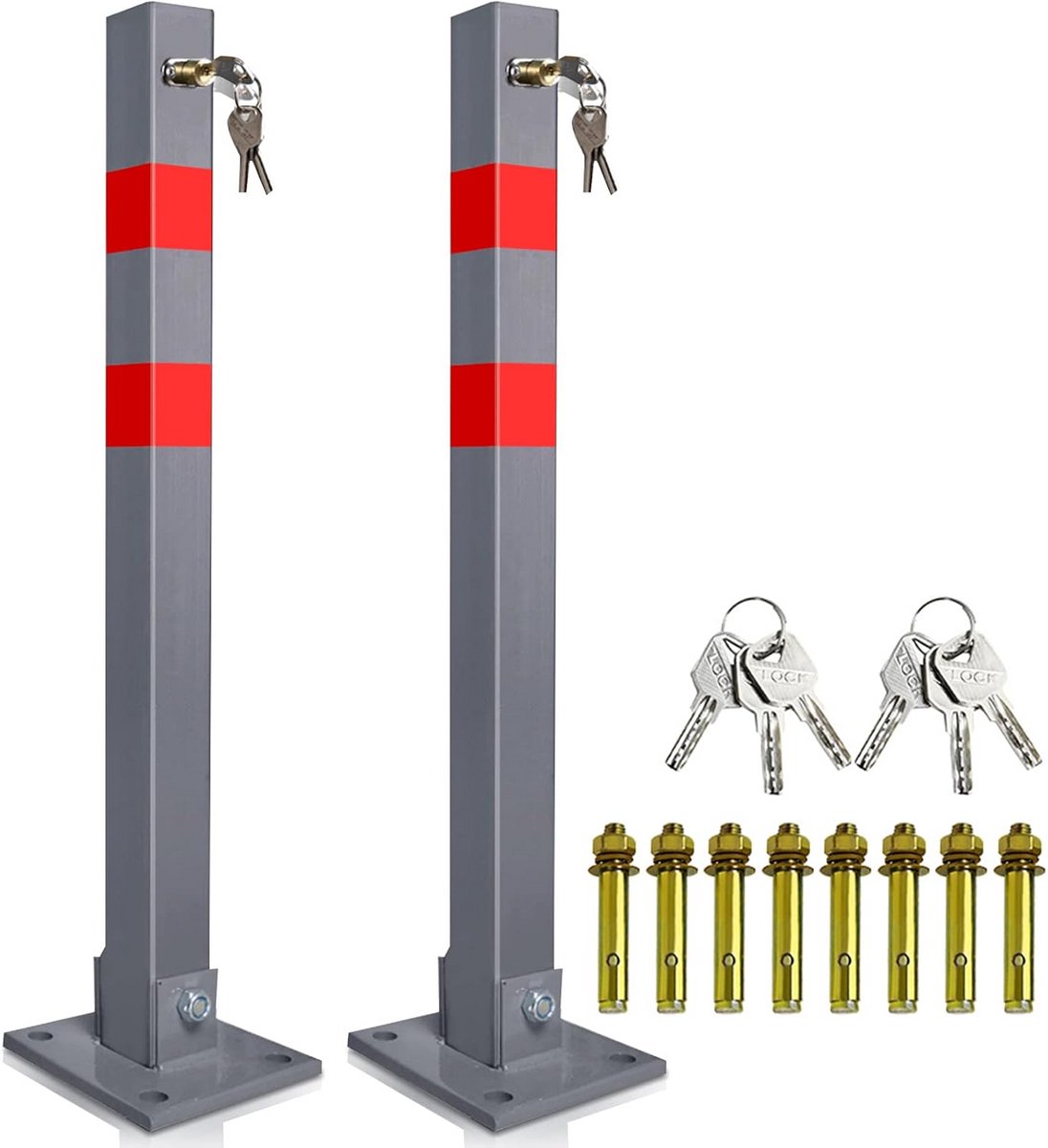 Inklapbare parkeerpalen met waarschuwingsstrips - 2 stuks, ideaal voor parkeerplaatsbeveiliging