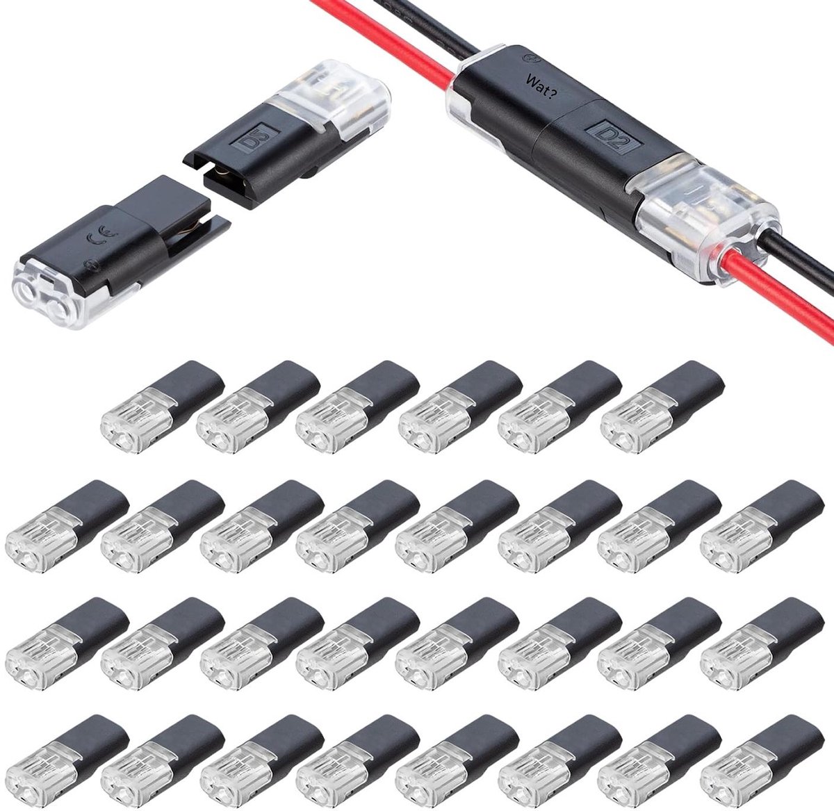 TuseRxln Kabelconnectoren - Draadbereik - 2-Polig Wasserdichte Steckverbinder Met Integrierte Kabelklemme - 30 Stuk - Voor LED-Lichtstreifen En Voertuigen Zwart