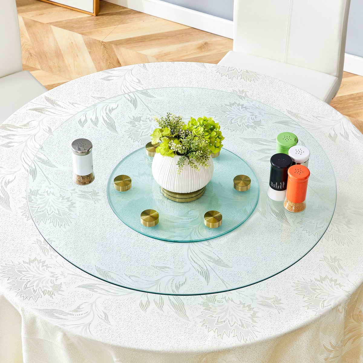 HAUSS SPOLE Tafelblad Draaibaar – Dubbel Laags Rond 77 En 38 Cm – Gehard Glas – Transparant Goud – Voor Eettafel Presentatie