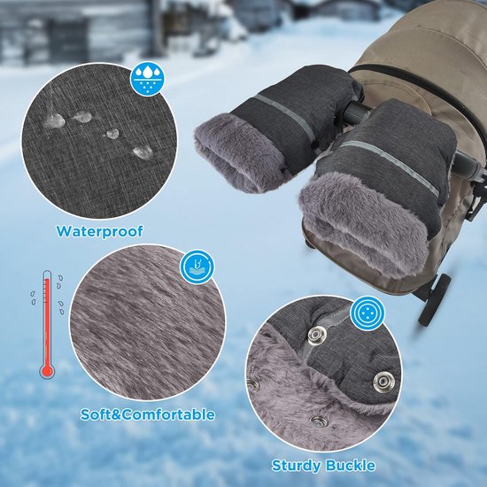 Universele Kinderwagen Handmuff - Waterdicht en Winddicht Met Fleece Voering - Grijze Handwarmer van Universele — afbeelding 2