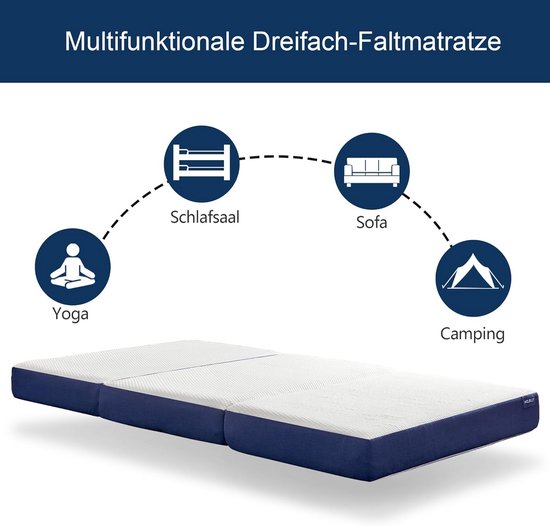 Vouwmatras 120 x 195 cm - Drievoudige Camping- en Logeerbed Matras met Wasbare Overtrek van Milly Mally — afbeelding 4