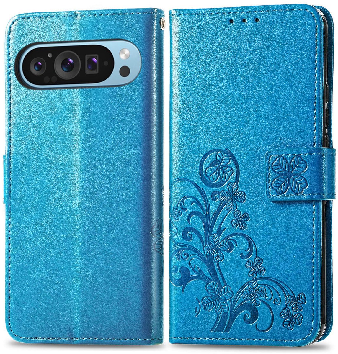 Mobigear Telefoonhoesje geschikt voor Google Pixel 10 Pro XL Hoesje | Mobigear Clover Bookcase Portemonnee | Pasjeshouder voor 3 Pasjes | Telefoonhoesje voor Pinpas / OV Kaart / Rijbewijs - Blauw