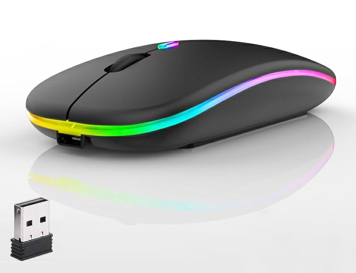 Draadloze Bluetooth Muis LED - RGB - Ergonomisch - Draadloze Muis Laptop - Extra Stil - Zwart