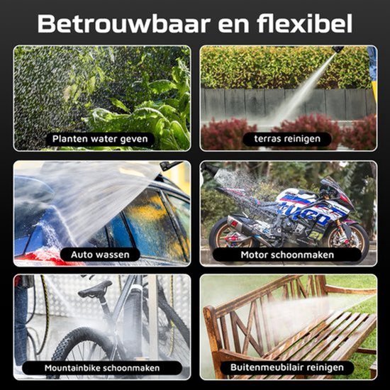 ASOME X021 Hogedrukreiniger - Hogedrukreiniger Accu - Hogedrukreiniger Auto - Draadloze Hogedrukreiniger - Terrasreiniger - Hogedrukspuit - 3x 15000 mAh Accu - 120 minuten gebruik van Merkloos	 — afbeelding 2