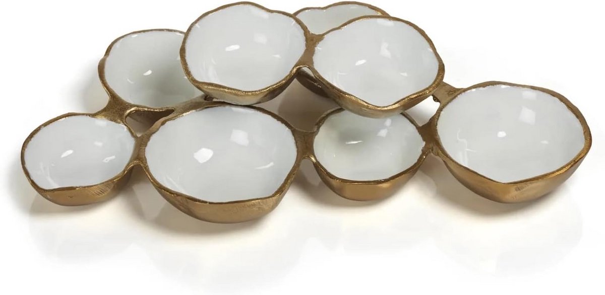 Set van 8 Ronde Serveerschalen Goud en Wit - Luxe Servies