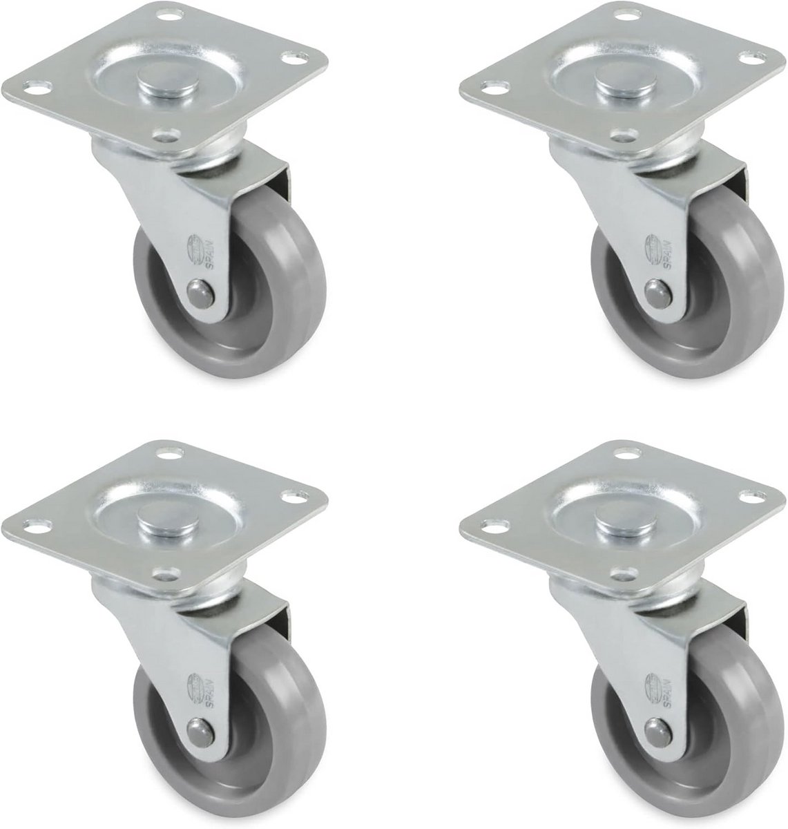 Set van 4 Zwenkwielen voor Meubels met Montageplaat en Lagers Ø 60 mm Rubber Grijs