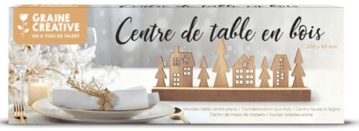 Graine Creative houten tafereel huisjes en kerstbomen decoratie.