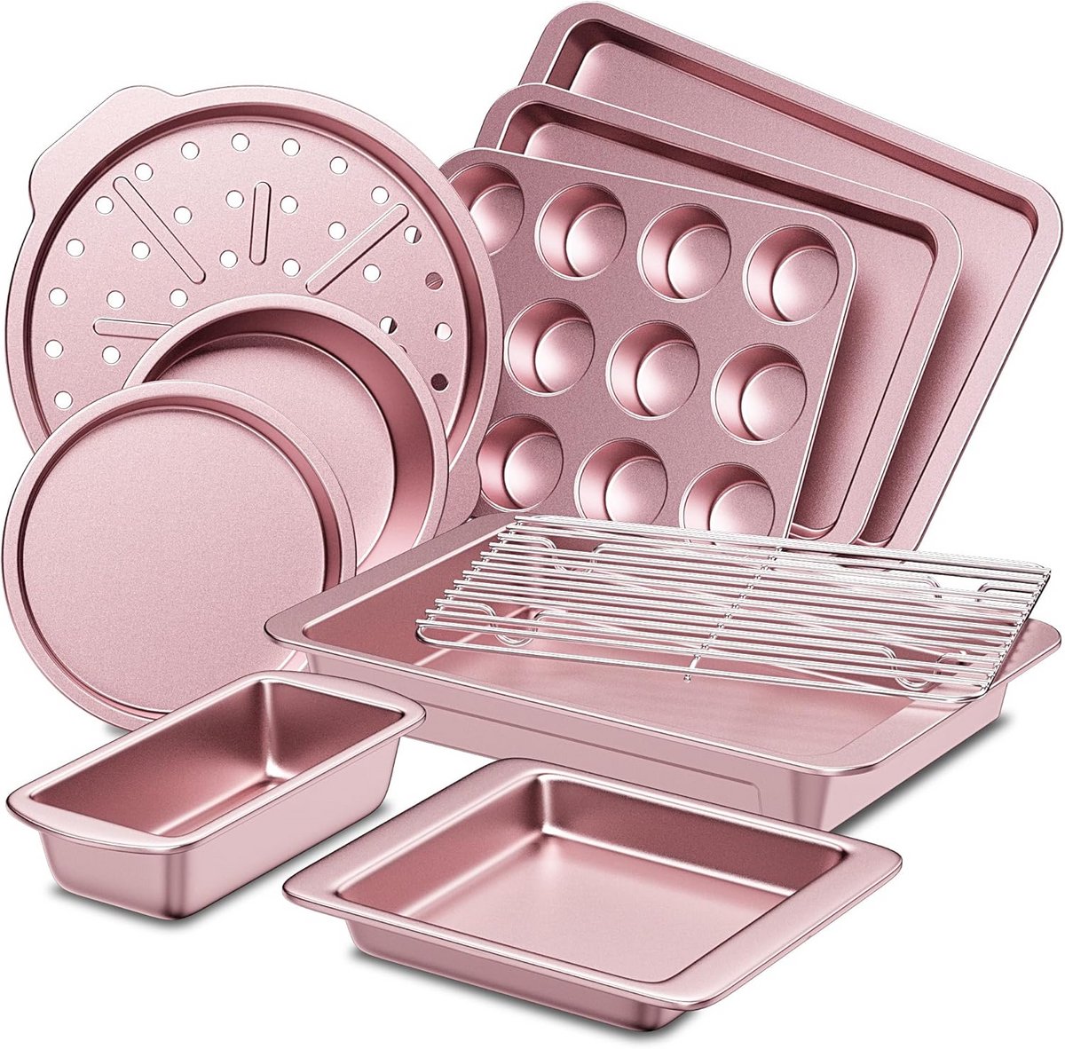 10-delige Bakset Non-Stick - Inclusief Bakvormen, Koekplaat, Muffinpan en Rooster