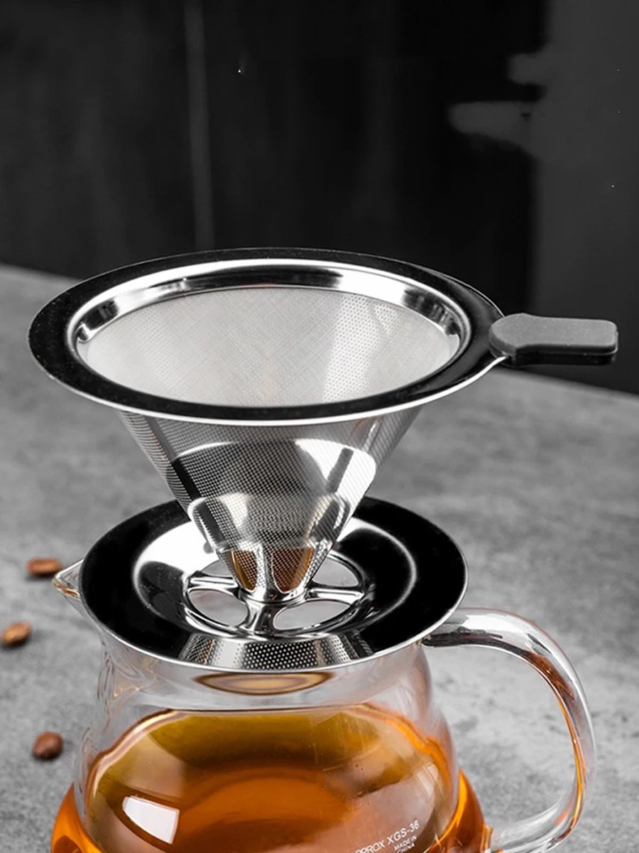 Herbruikbare roestvrijstalen koffiefilterhouder voor pour-over koffie, filtermandje voor koffie en thee - Keukenaccessoires voor koffiefilters - Diameter: 10 cm