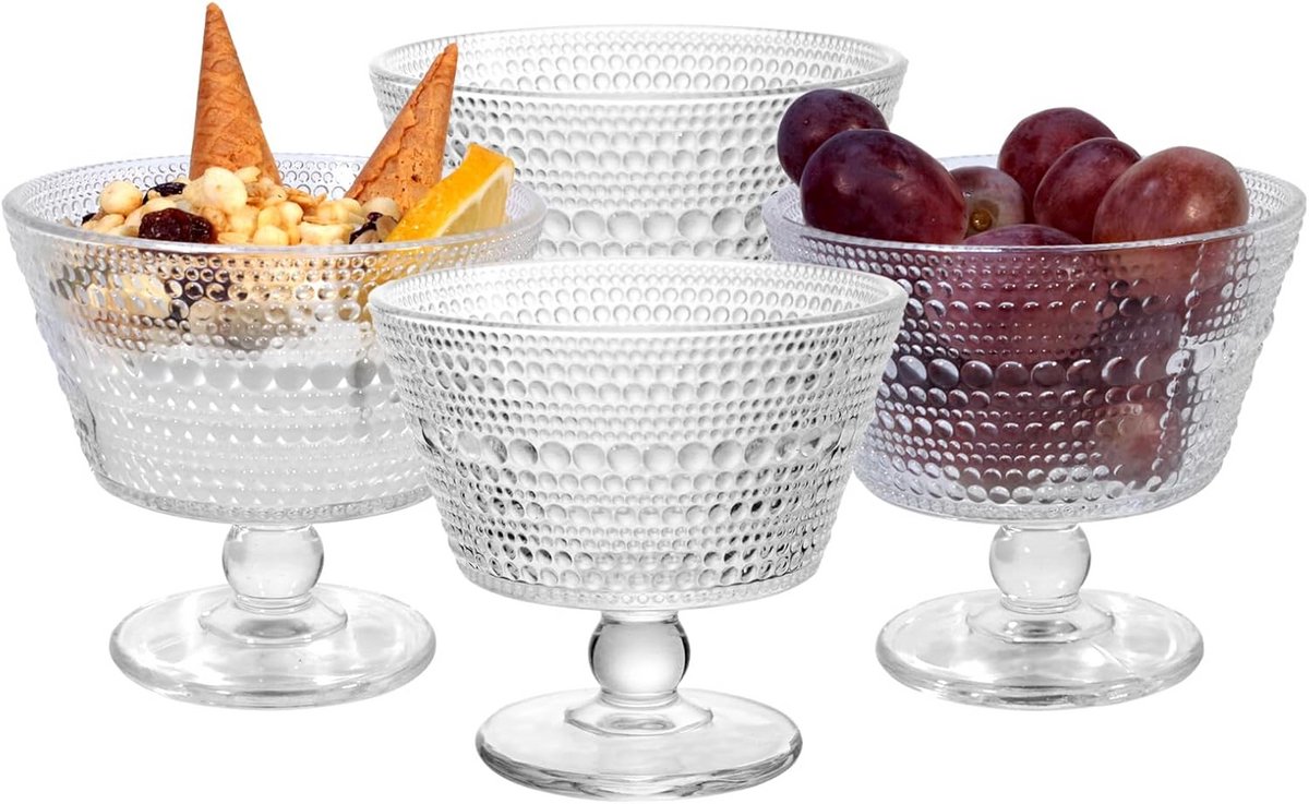 Set van 4 Glazen Ontbijt en Dessert Cups - Ideaal voor Yoghurt, IJs en Sorbet