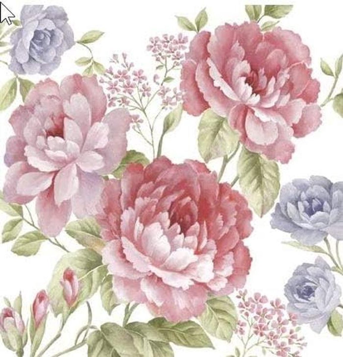 Servetten 20 stuks met paarse en roze rozenmotief 33x33cm