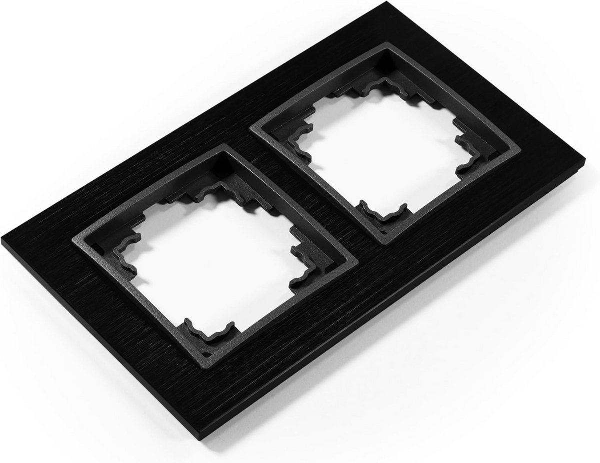 Dubbel afdekframe Zwart Aluminium voor Stopcontact en Componenten (2-voudig)