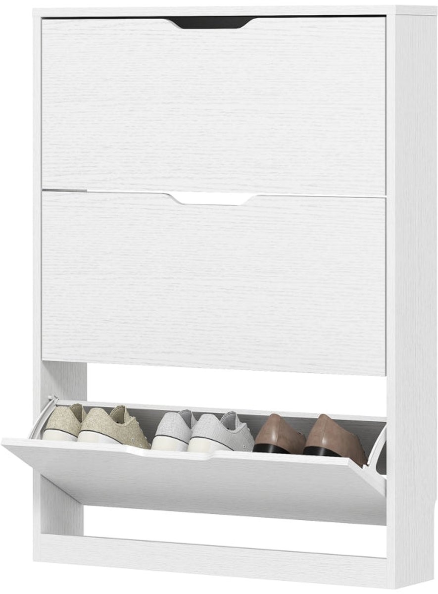 Merax Schoenenkast Smal met 3 Kleppen - Schoenenrek Schoenenopberger voor Hal en Gang - Ruimte voor 9-12 Paar - Wandmontage en Antikantel - Wit - 80x17x108 cm