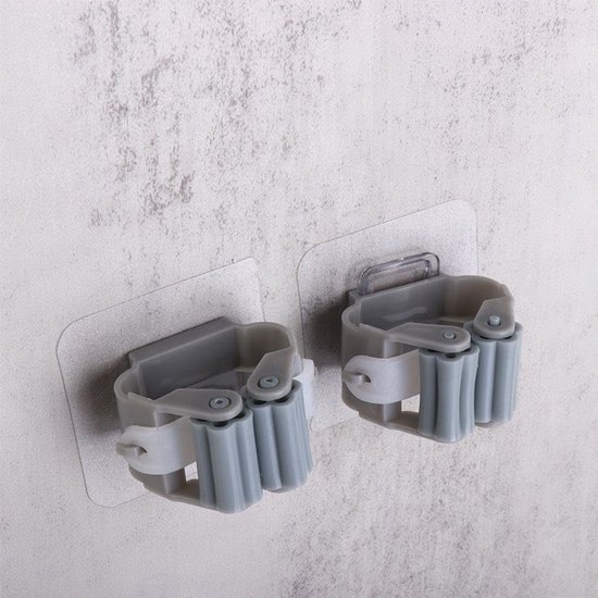 Muur Bezemhouder - 4 stuks - Gereedschapshouder - ABS - Zonder boren - Wand organizer - Tuingereedschap Ophangsysteem - Voor dweilen / bezems / tuingereedschap - 5.6*5.6*4.5 cm - Grijs van Shopexpert — afbeelding 4