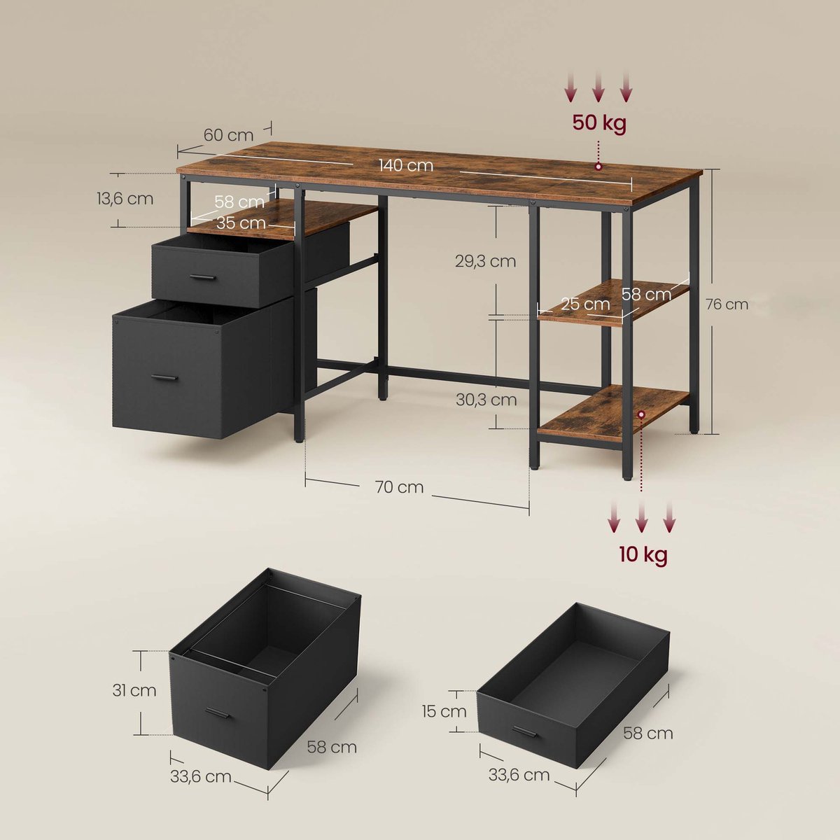 null Computerbureau Bureau Schrijftafel Minimalistisch - afbeelding 2