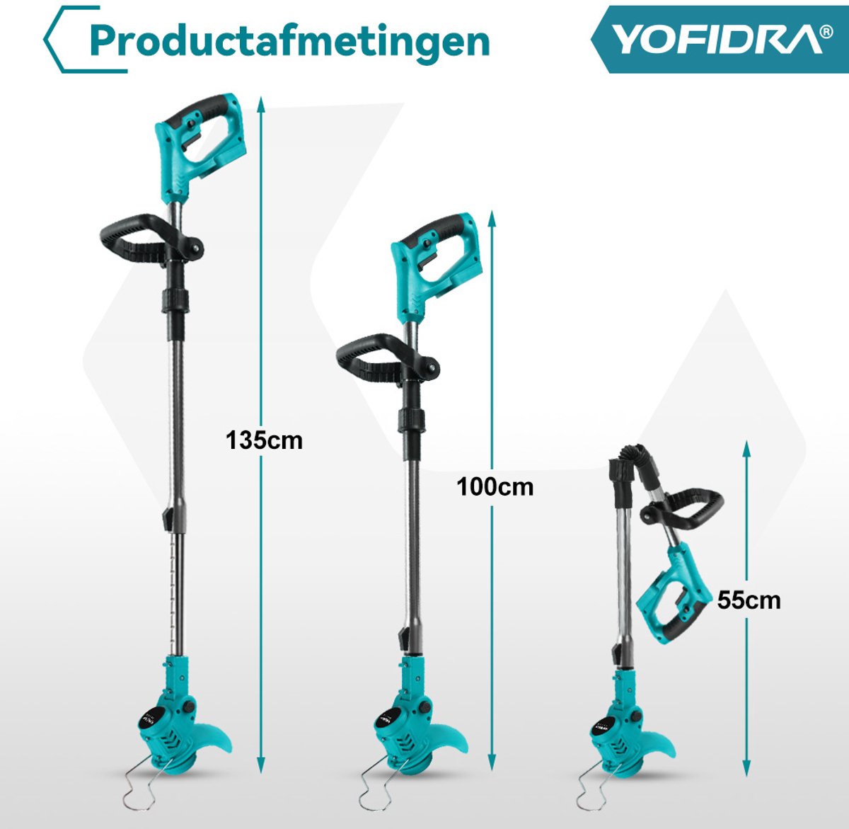 Yofidra Accu Bosmaaier - 4-in-1 Kantenmaaier - 150 mm Grastrimmer - Opvouwbaar - Draadloos & Elektrisch Grasmaaier - Incl. 2 Accu ‘s - voor gazon, struiken en onkruid. – foto 5
