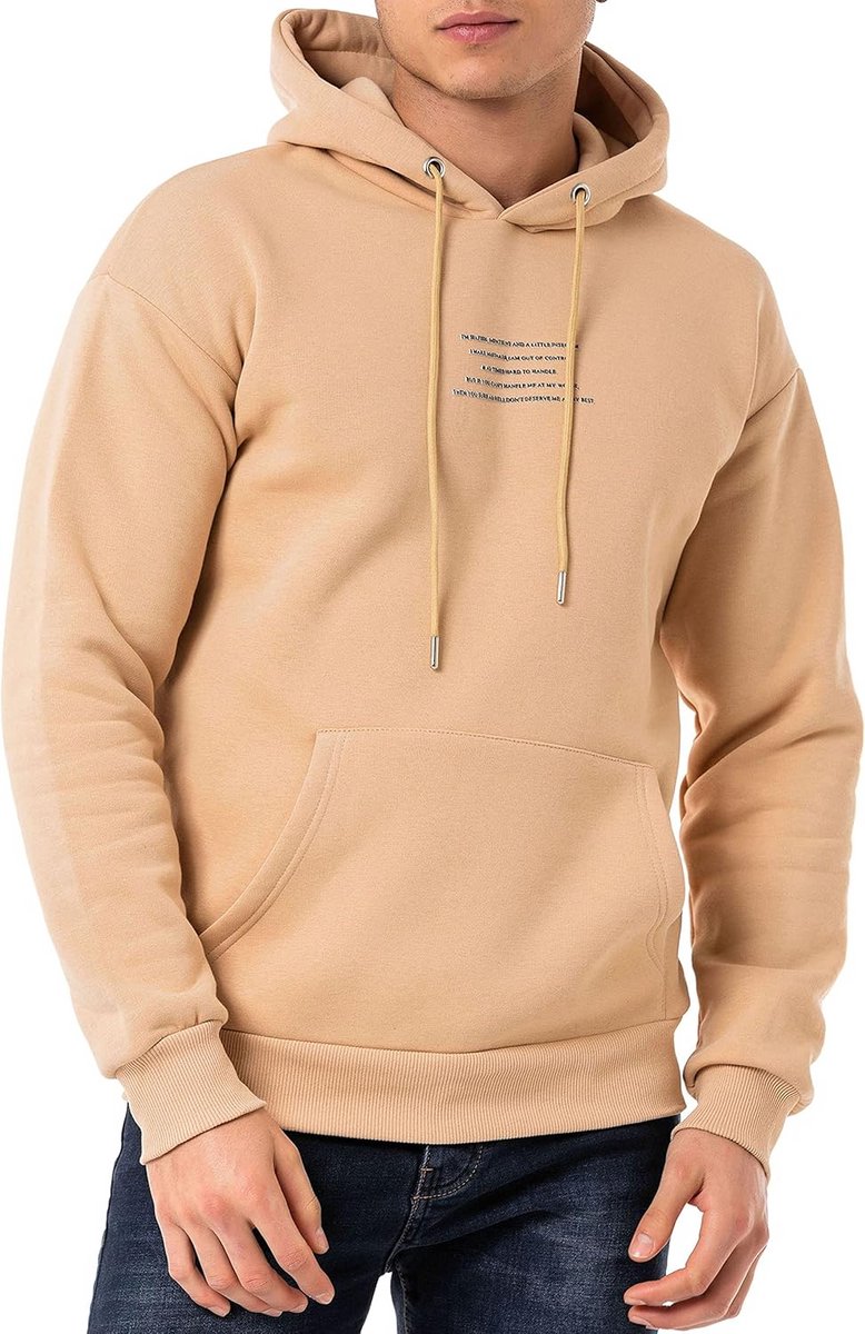 Heren Hoodie met Capuchon en Kangoeroezak - Beige - Grote Maat XXL