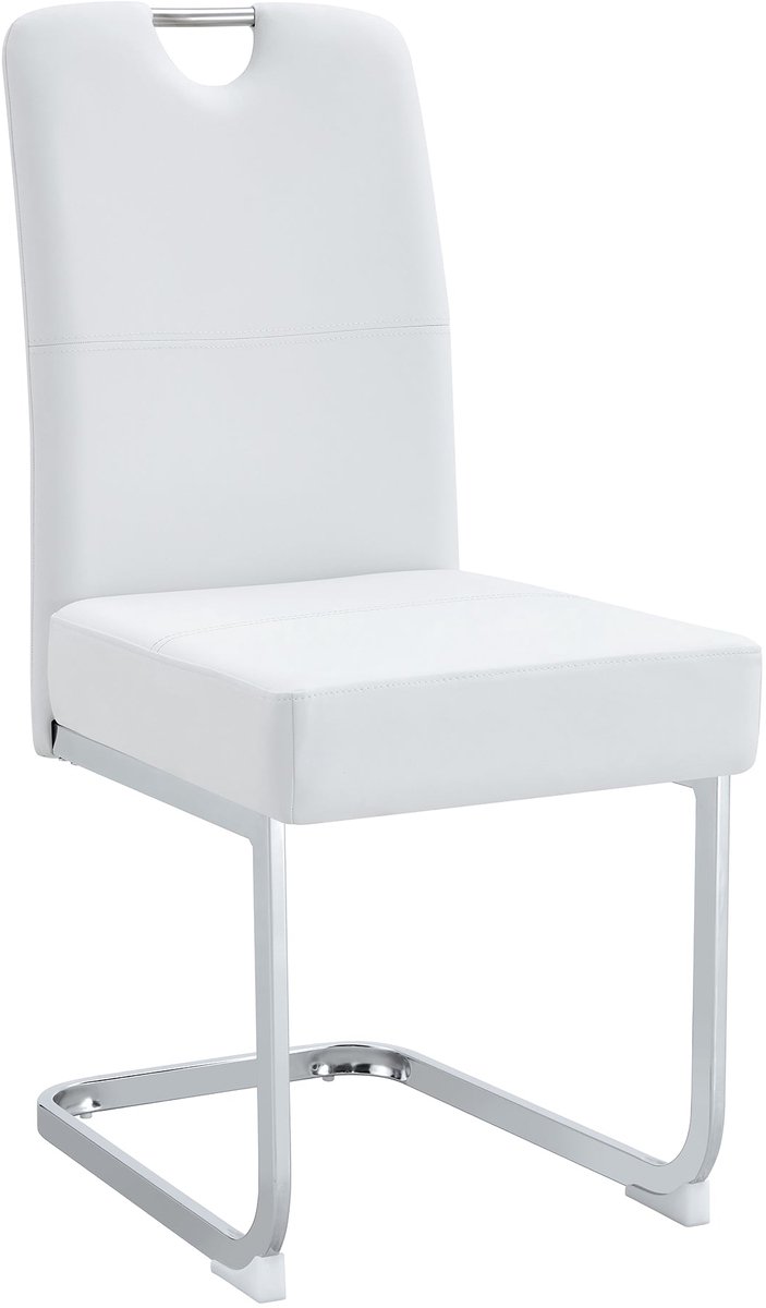 Merax Set Van 2 Eetkamerstoelen Met Verdikt Zitkussen En Ergonomische Rugleuning – PU Bekleding – Metalen Frame – Wit – 52 × 41 × 97 Cm