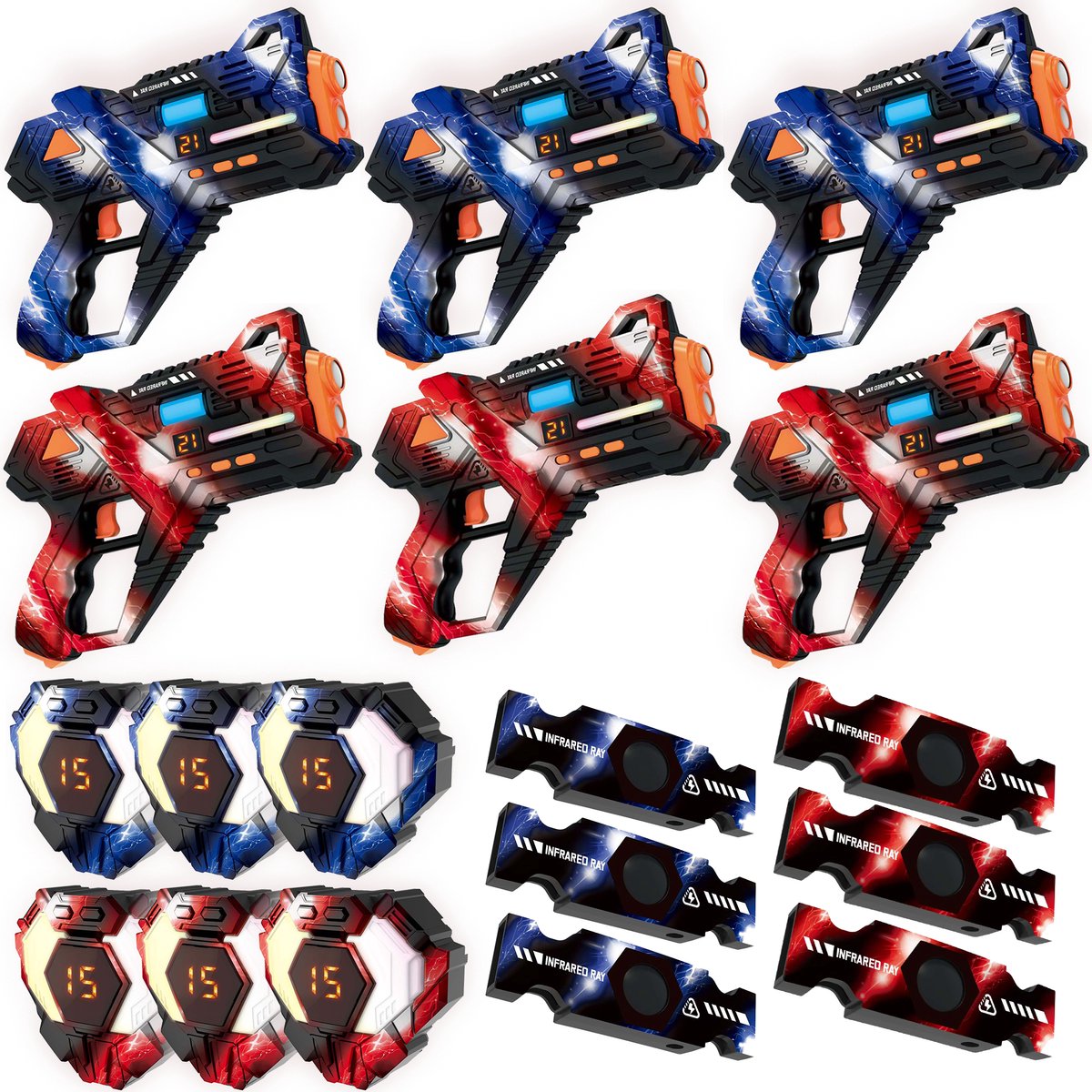 Savorelle® Lasergame Set voor Kinderen - Volwassenen - 6 Spelers - Oplaadbaar Speelgoed Pistool - Laserguns - Lasershoot - 6 Laserguns en 6 Vesten - Binnen en Buiten - Groepsspel