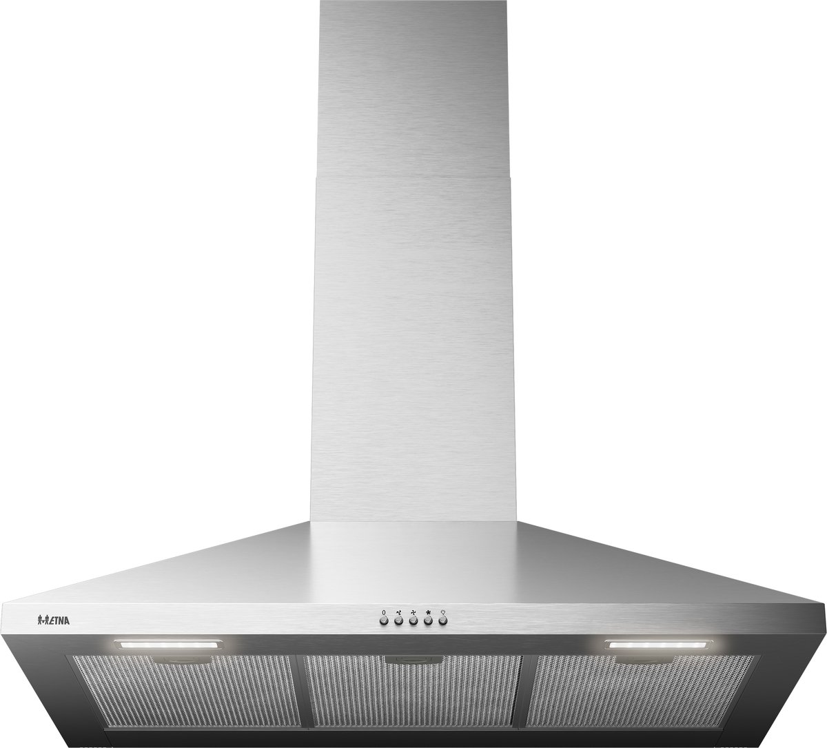 ETNA AP491RVS - Schouwkap - 90 cm - RVS - Energielabel A+ - Druktoetsen - 2 LED spots - Geschikt voor recirculatie of afvoer naar buiten