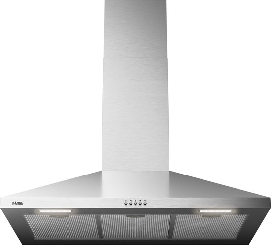 ETNA AP491RVS - Schouwkap - 90 cm - RVS - Energielabel A+ - Druktoetsen - 2 LED spots - Geschikt voor recirculatie of afvoer naar buiten