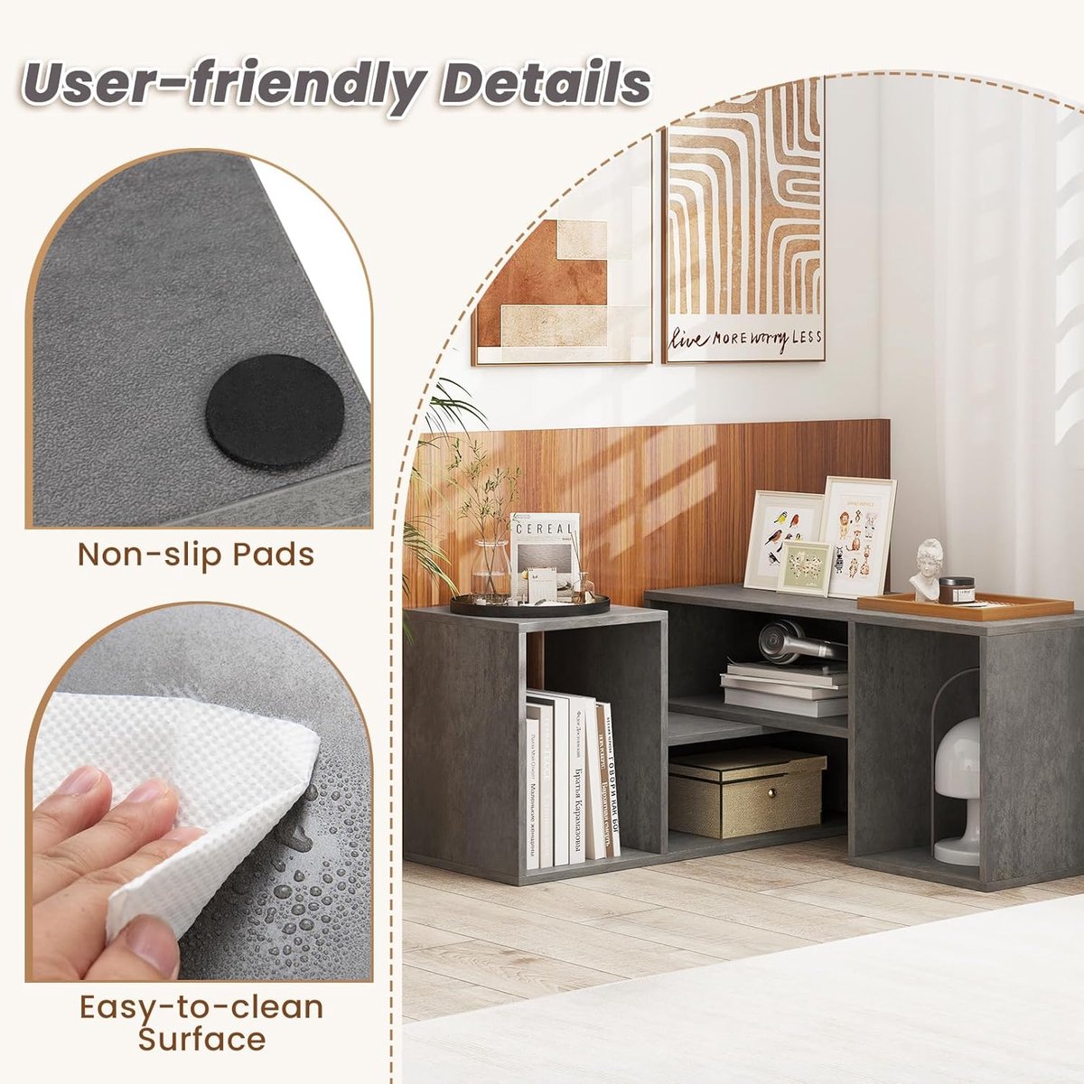 TV-meubel – Urbanhome FlexiView Noir 180 – Verstelbare TV-kast & Boekenkast – Geschikt tot 65 inch – Modulair & Vrij te Combineren – Modern Lowboard – Zwart