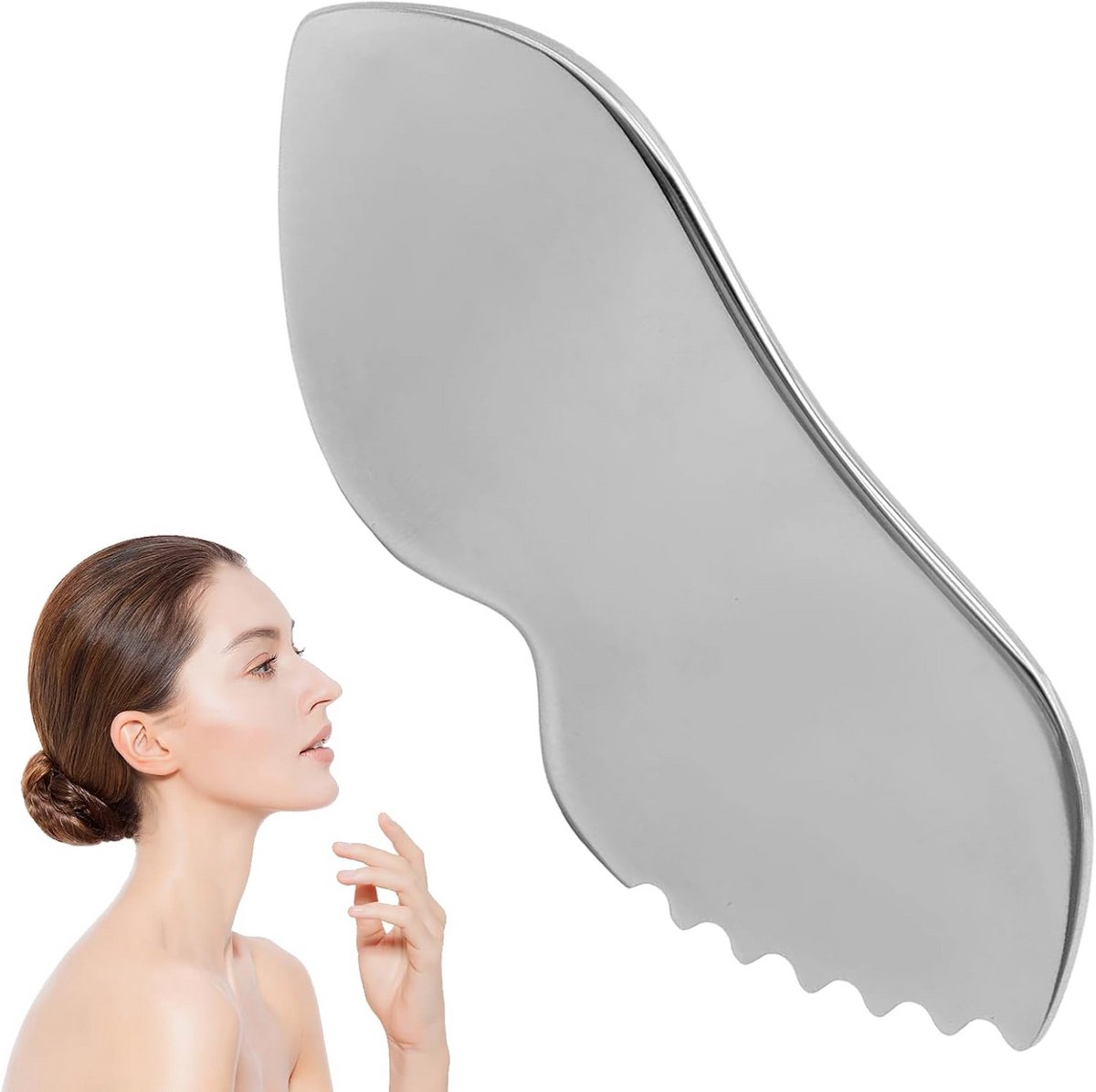 Gua Sha Schraper Roestvrij Staal voor Gezichtsmassage, Lymfedrainage en Huidverbetering