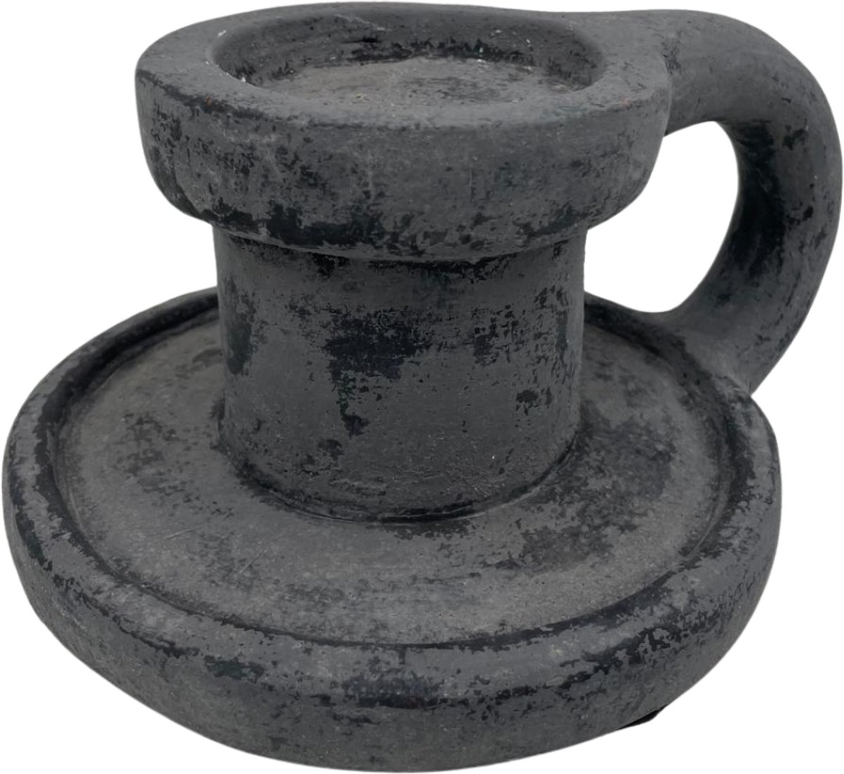 Nostalgische kandelaar met handvat / oor 23 x 11 cm aardewerk grijs antraciet | Brynxz