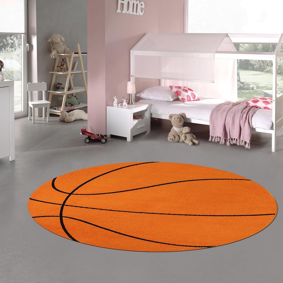 Rond Speeltapijt Basketbalthema voor Kinderkamer en Tienerkamer, Zacht en Slijtvast
