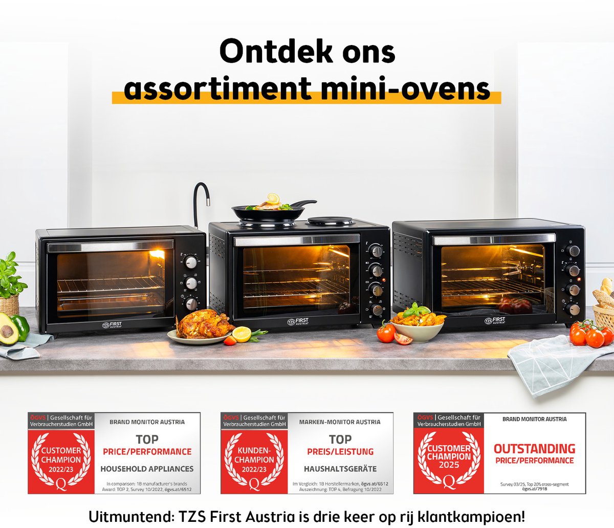 TZS First Austria mini oven 60L - 2000W - Vrijstaande Heteluchtoven - max 230°C - Zwart – foto 5