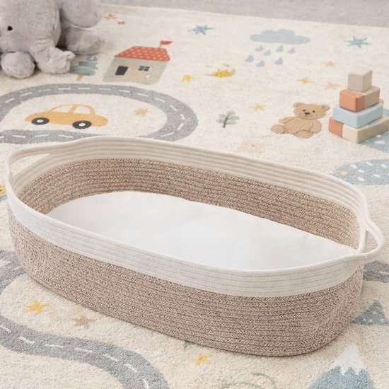 Babymand / Verschoonmand van Gevlochten Katoen met Bamboe Matras – Commode Mand 40×80 cm — afbeelding 4