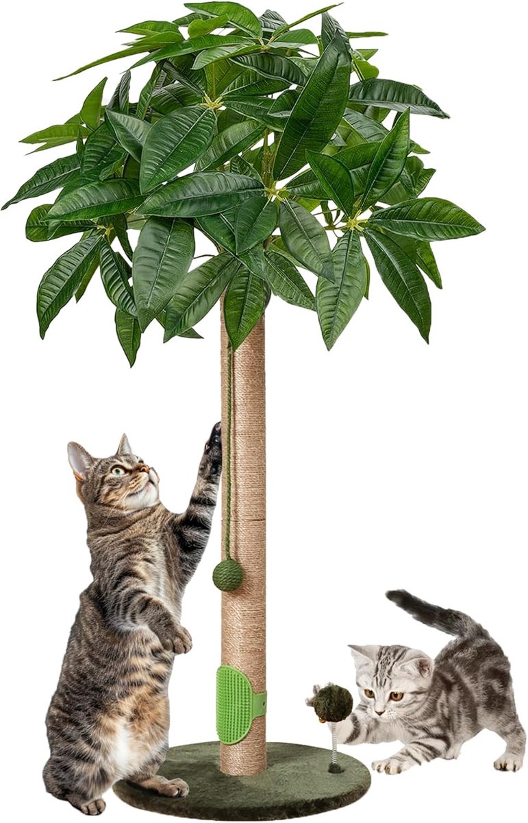 MELVRA Krabpaal - Kattenpaal - 84 cm - Sisaltouw - Voor Volwassen Katten & Kittens - Met Hangende Speelbal - Grijs