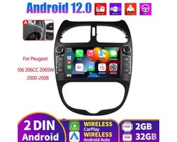 Autoradio - Compatibel met voorPeugeot 206-modellen uit 2000-2008, Android 13-navigatiesysteem, 7-inch scherm met CarPlay en Android Auto-functionaliteit, 2+64 GB opslag, AHD-camera en microfoon.