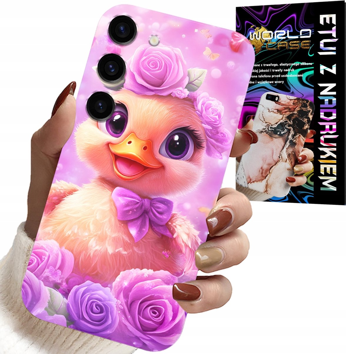 HOESJE VOOR SAMSUNG GALAXY S23 - SCHATTIG EENDJE OP EEN ROZE ACHTERGROND