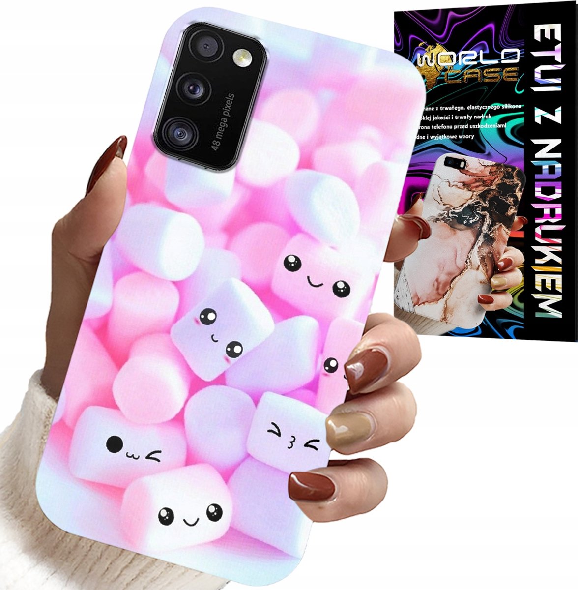 HOESJE VOOR SAMSUNG GALAXY A41 - PATROON 'Sweet Marshmallow', VOORKANT, ACHTERKANT