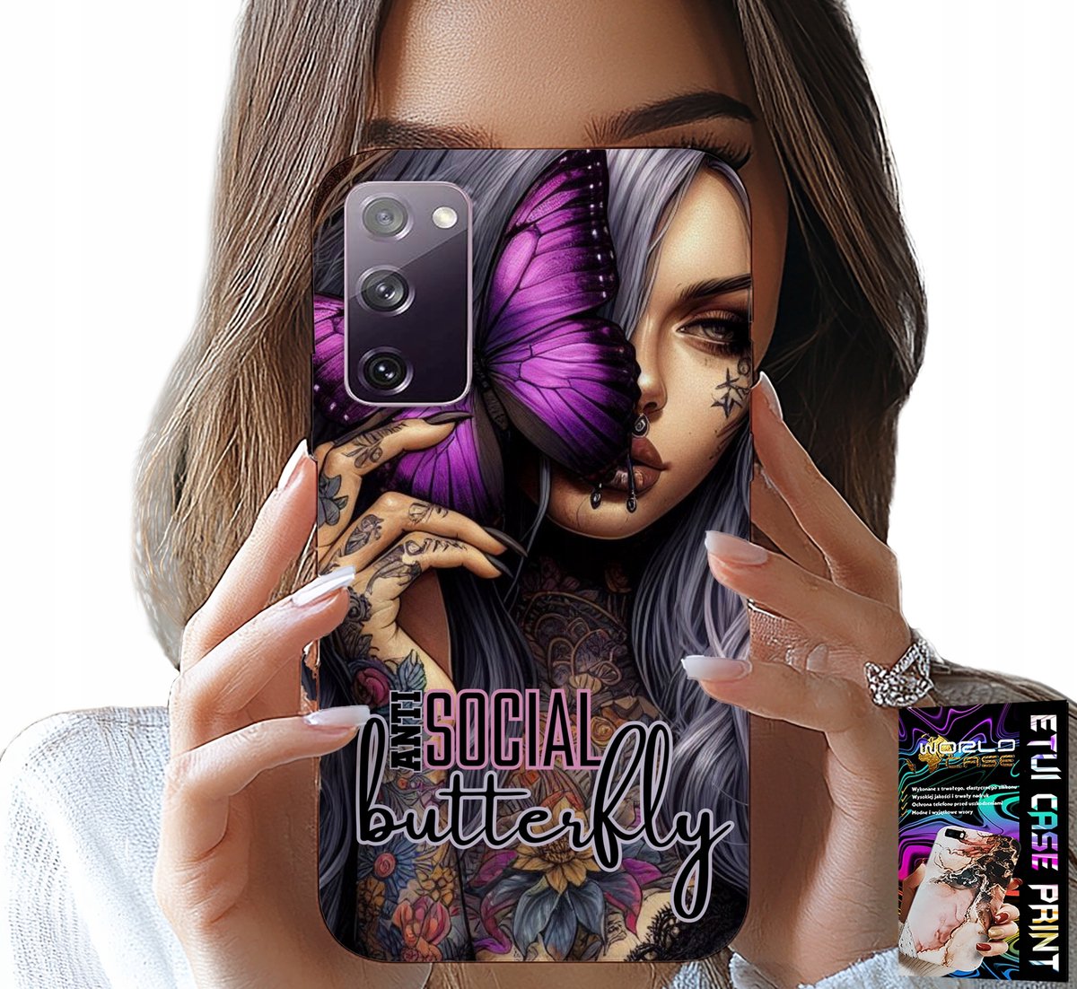 HOESJE VOOR SAMSUNG GALAXY S20 FE - ANTI-SOCIAL BUTTERFLY ROZE VLINDER + GLAS