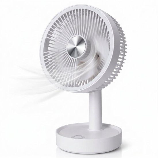 Lomera USB tafelventilator oplaadbaar, draagbaar, oscillatie, verstelbare hoogte, 3 snelheden, stil, compact wit