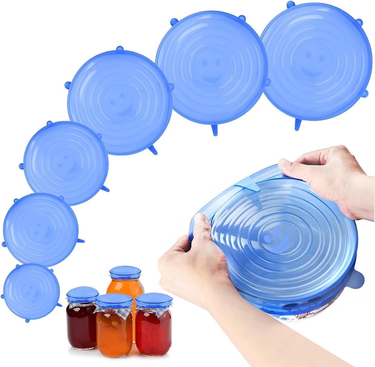 Siliconen Deksel Set - Rekbare Covers - Voedsel Bewaren - Herbruikbaar & Wasbaar - 6 Stuks - Blauw
