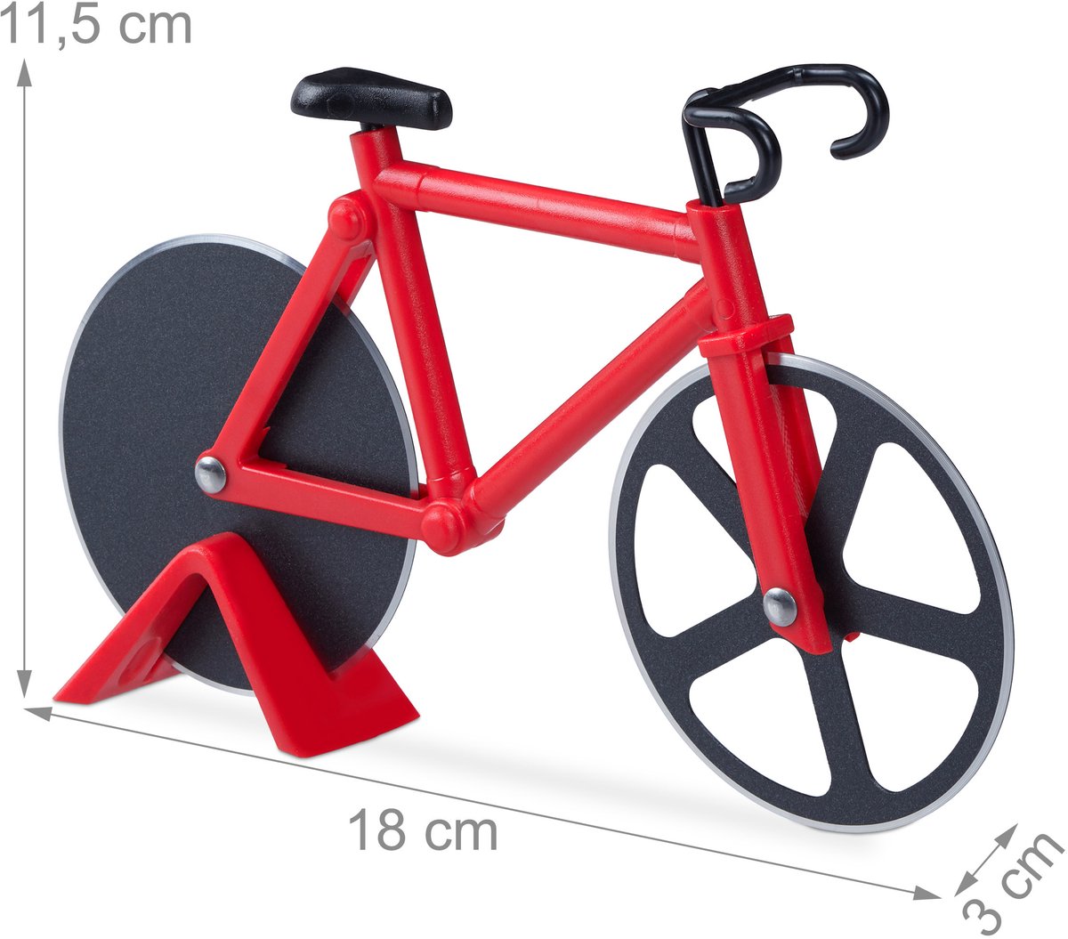 2x Pizzames fiets - Pizzasnijder - Pizza roller - Rolmes - Pizza snijden - Racefiets - Pizza knife bicycle - Kunststof en metaal - Inclusief standaard - Rood - Jonyx
