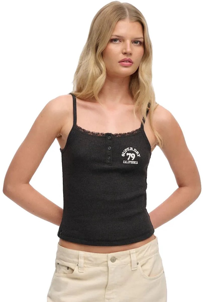 Superdry Athletic Embroider Button Mouwloos T-shirt S Vrouw Grijs