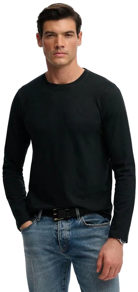 Superdry Klassiek Katoen Linnen Longsleeve Shirt Heren Tops Zwart