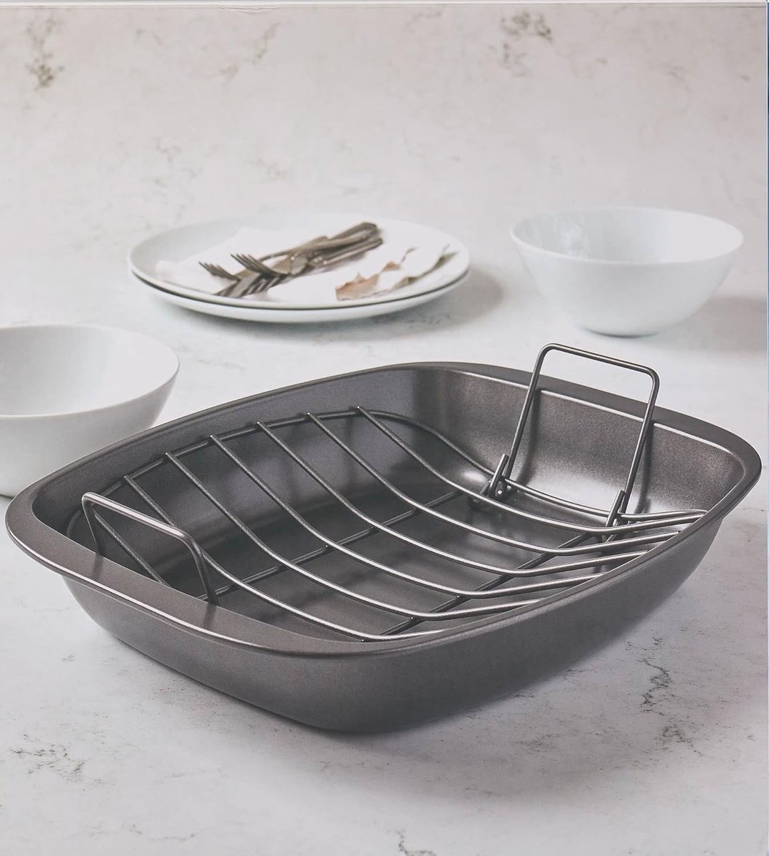 Ovenschaal met Rooster Braadslede Bakplaat Vlees Garen Afneembaar Rooster 40x20x7.5 cm Grijs