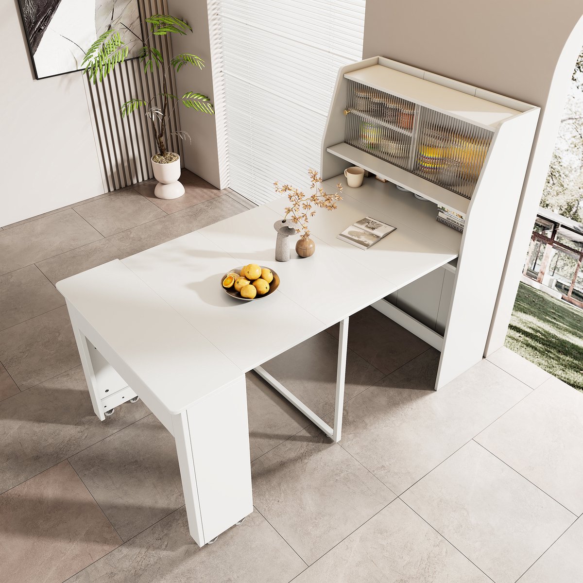REDOM Uitschuifbare Eettafel Met Opbergruimte - Rechthoekig - Modern - Spaanplaat En Glas - Wit - 52-132,5 x 80 x 76 cm